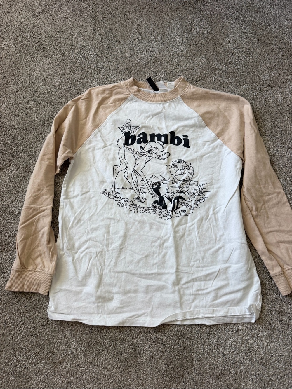 H & M Disney Bambi Raglan Long Sleeve Tee - Cream & Tan